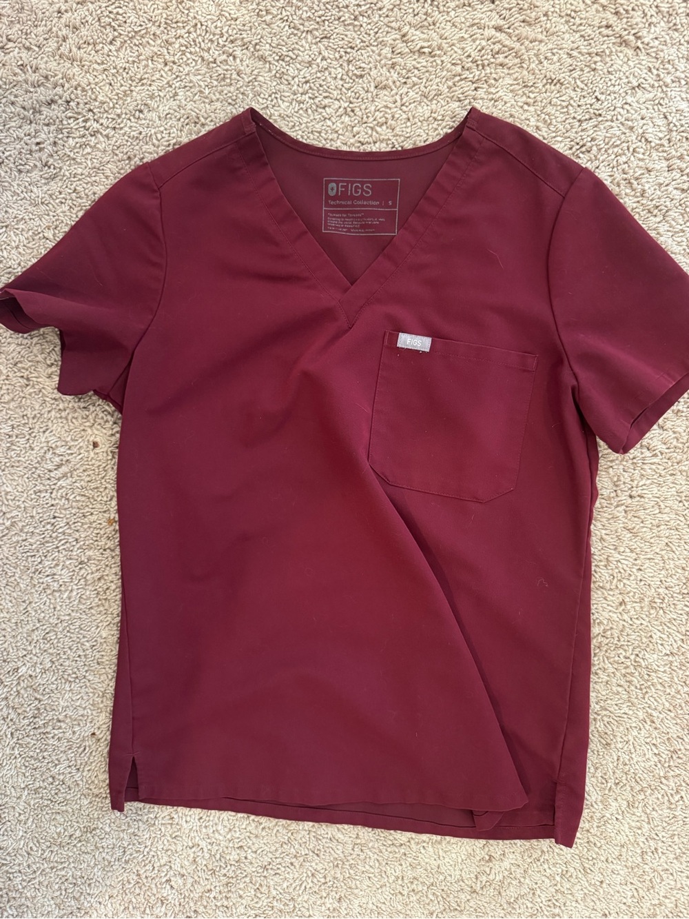 Figs Women's V-Neck Top in Burgundy